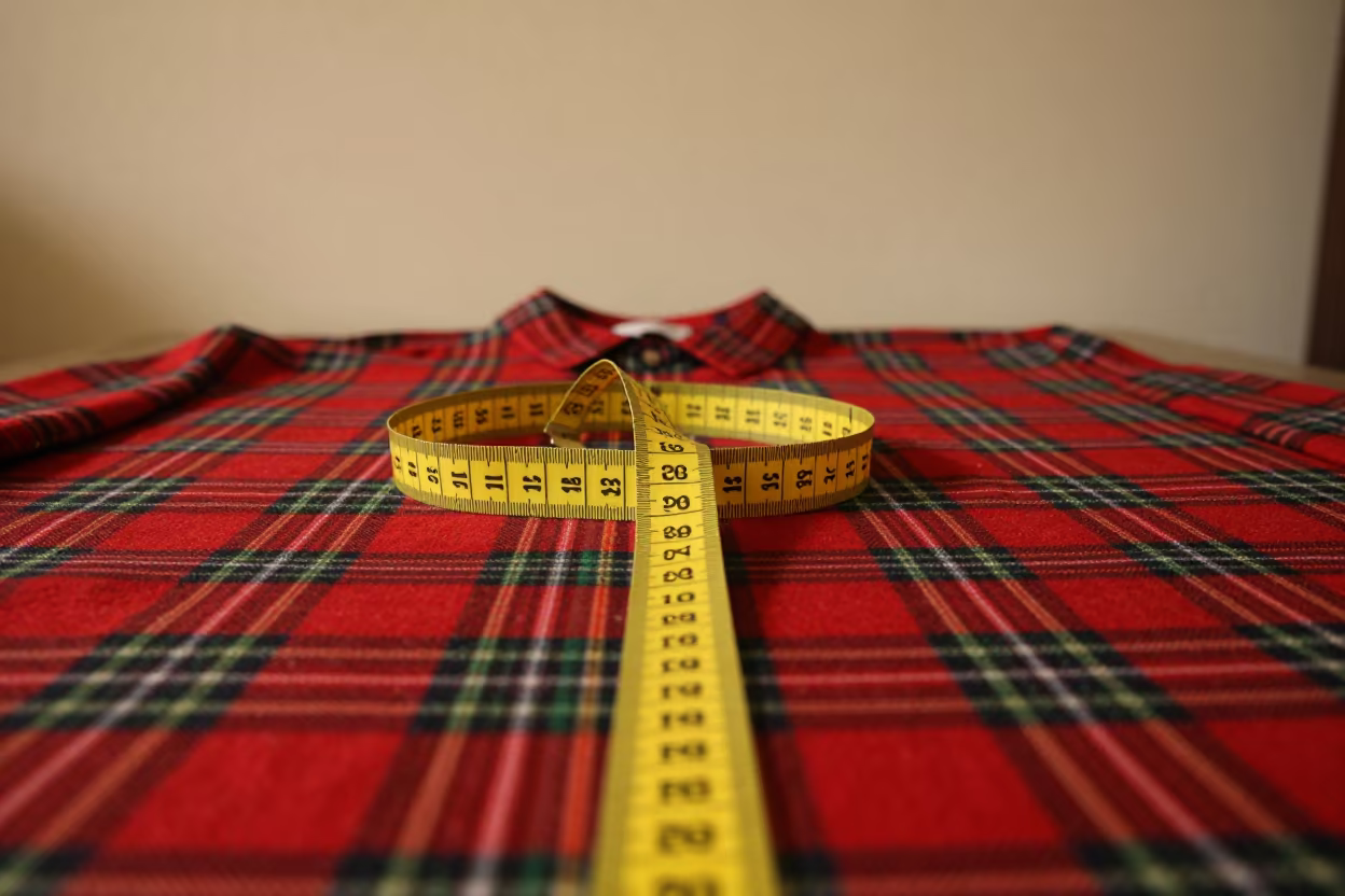 Tailor Tape on Plaid Suit Runway Rehearsal in under runway rehearsal lights near Zanzibar