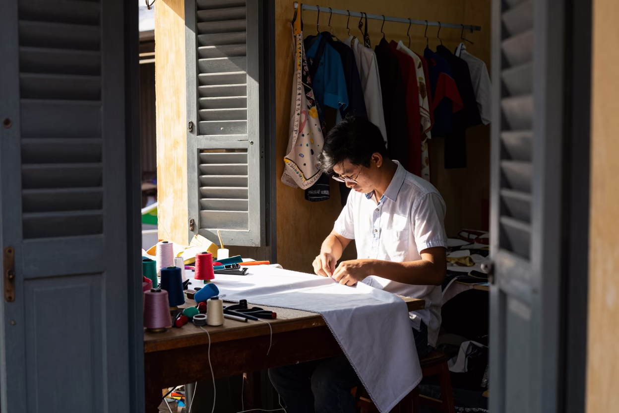 Tailor Working in Hoi An in in Hoi An, Vietnam