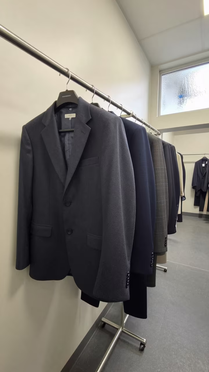 Tailored Suits Hanging in Narnaul Backstage Corridor in in a backstage changing corridor near Narnaul