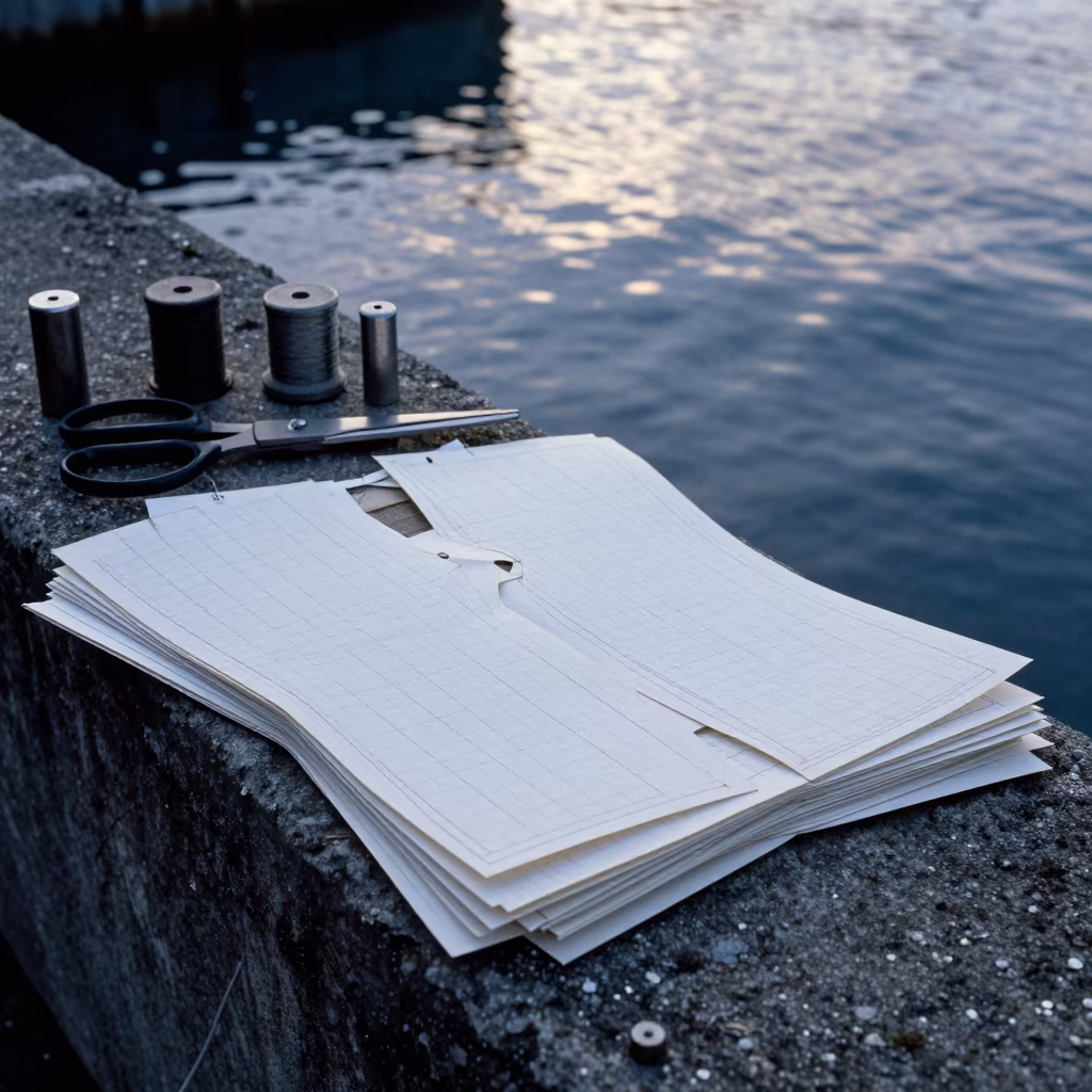 Tailoring Patterns and Shears on Harbor Wall in against a wind-beaten harbor wall near Rotorua