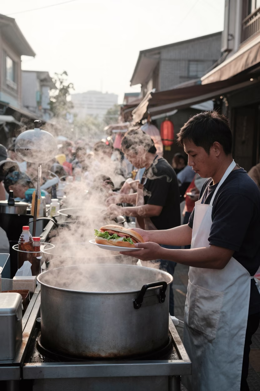 Tainan Breakfast Stall at The Early Morning Light in in Tainan, Taiwan