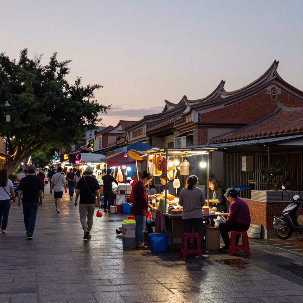 Tainan Busy Street at First Light Of Dawn in in Tainan, Taiwan