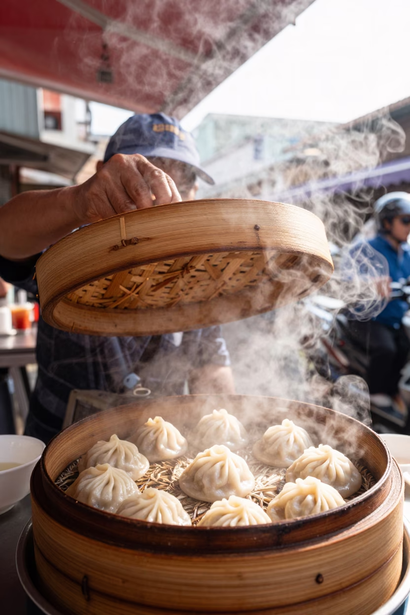Tainan Dim Sum at Midday Light in in Tainan, Taiwan