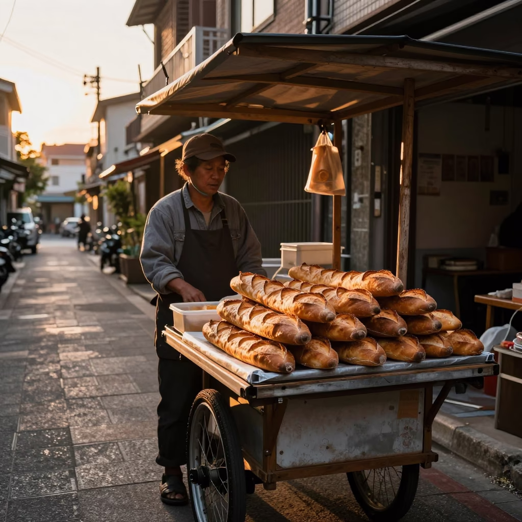 Tainan Fresh Baguettes at Sunset Light in in Tainan, Taiwan