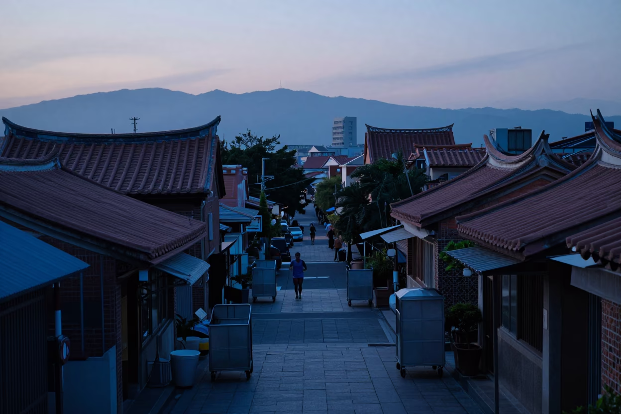 Tainan Morning Activity at First Light Of Dawn in in Tainan, Taiwan