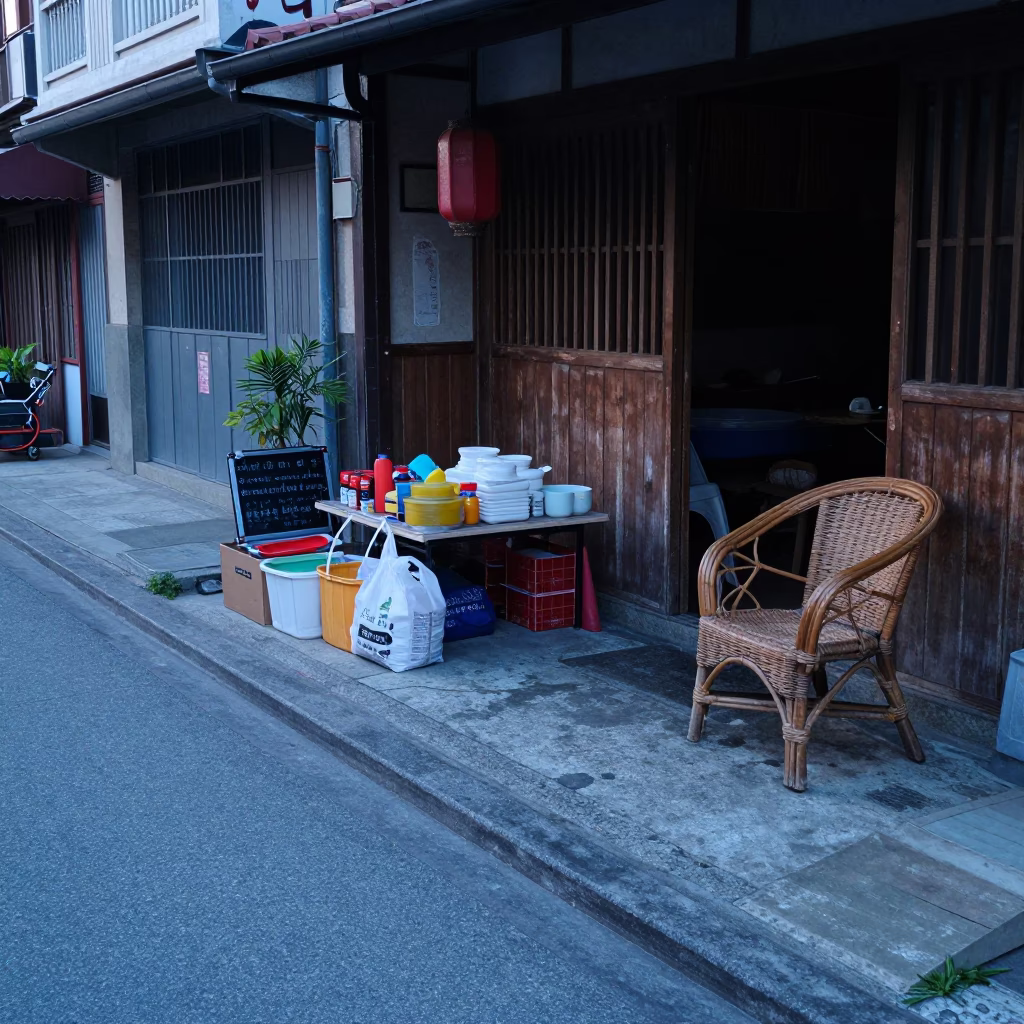 Tainan Street Corner at First Light Of Dawn in in Tainan, Taiwan