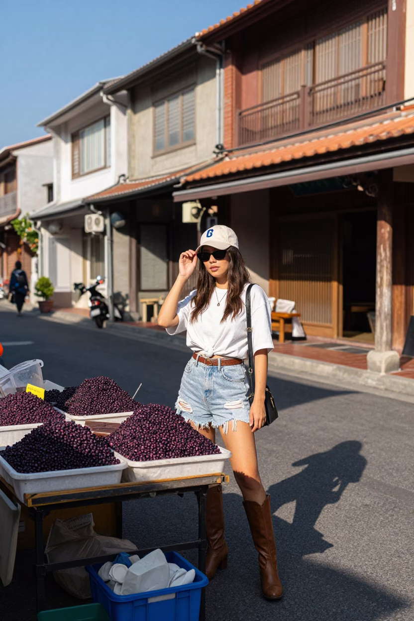 Tainan Street Fashion Late Morning Acai Palm Berries and Traditional Life in in Tainan, Taiwan