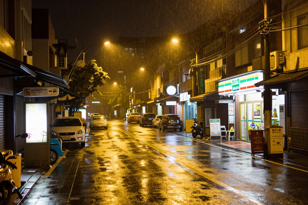 Tainan Street Scene at Deep In The Night Light in in Tainan, Taiwan
