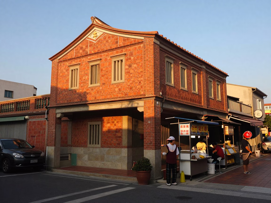 Tainan Taiwan Evening Street Scene with Clipboard and Urban Infrastructure in in Tainan, Taiwan