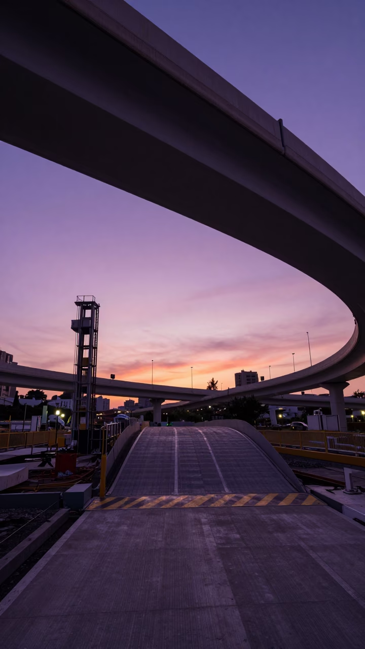 Tainan Taiwan Sunset Horizon View with Overpass Ramp and Construction Site Details in in Tainan, Taiwan