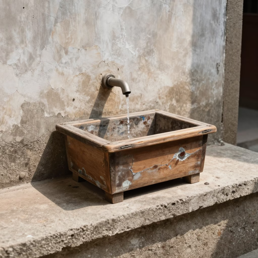 Tainan Weathered Wooden Wash Basin in in Tainan, Taiwan