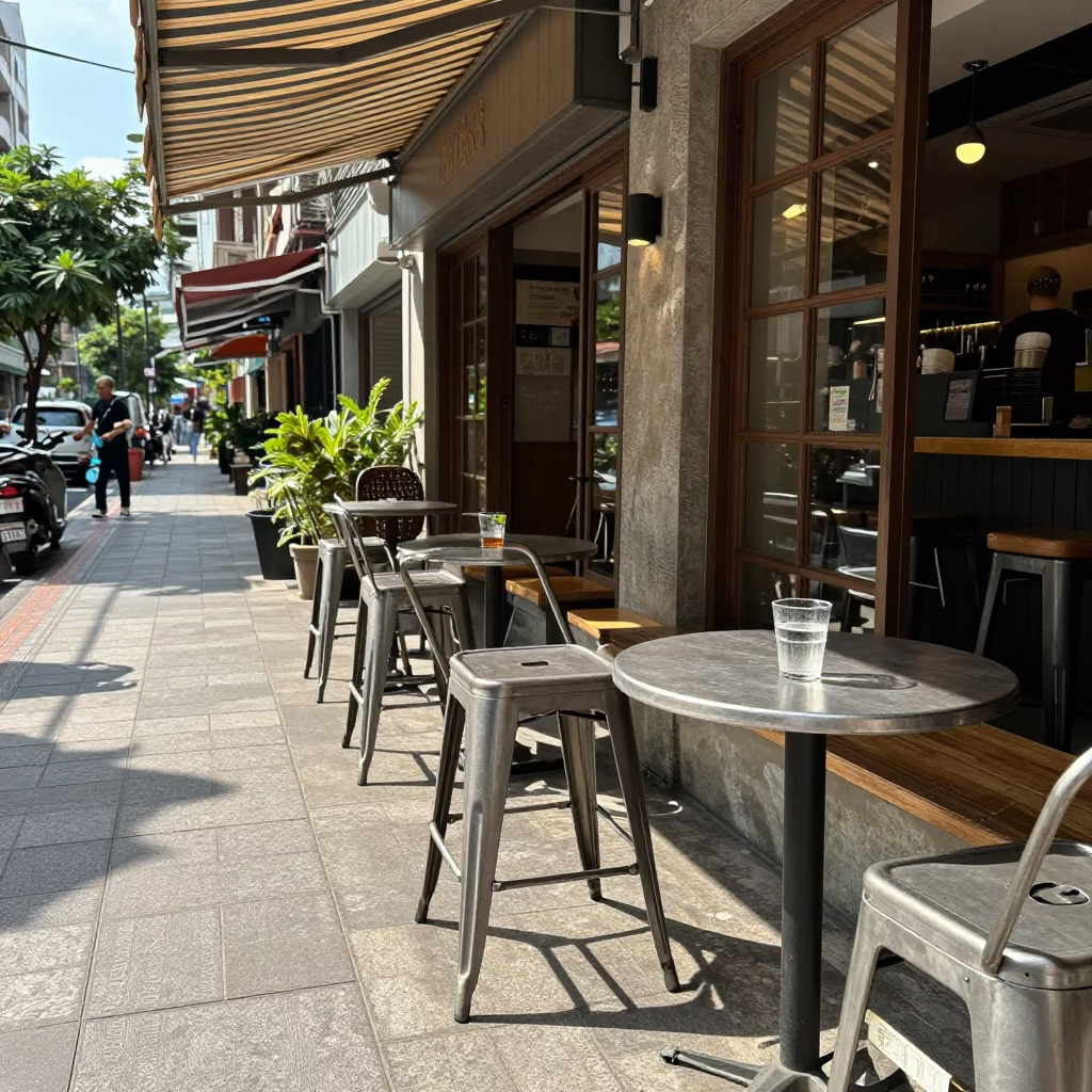 Taipei Cafe Morning at Bright Midmorning Light in in Taipei, Taiwan