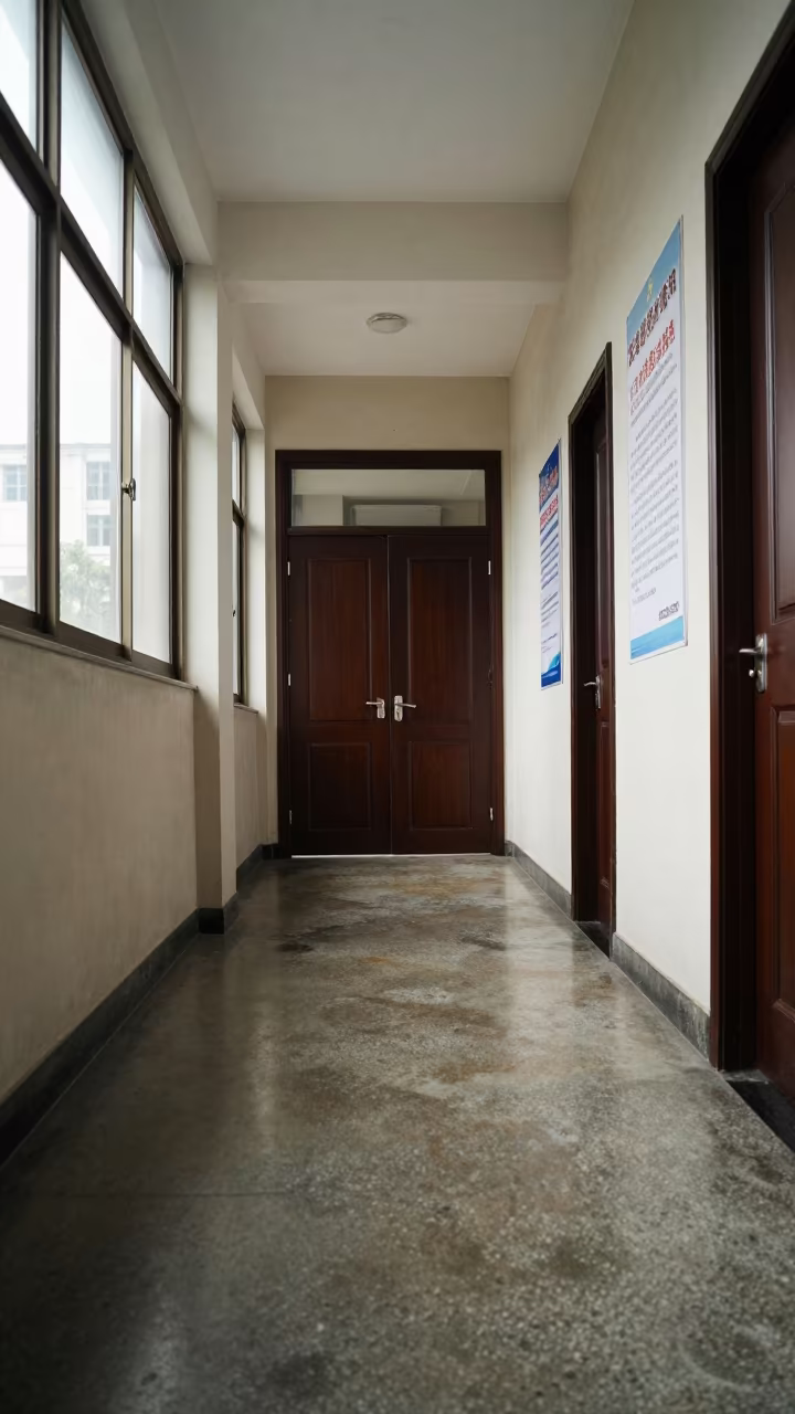 Taipei Campaign Hallway Winter Morning Light in inside a campaign office in Taipei