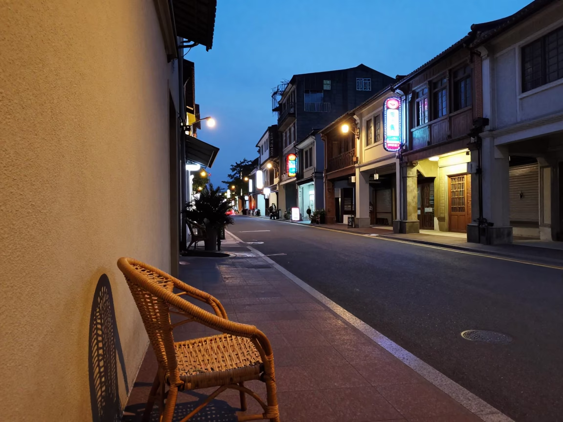 Taipei Early Evening Street Scene with Neon Lights and Urban Details in in Taipei, Taiwan