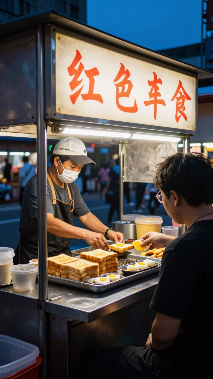 Taipei Food Stall at Blue Hour in in Taipei, Taiwan