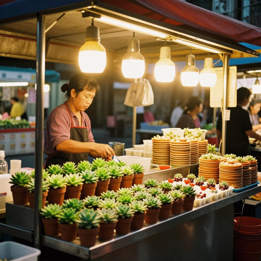 Taipei Food Vendor at Sunset Light in in Taipei, Taiwan