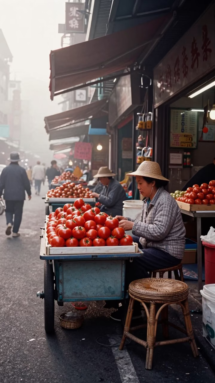 Taipei Market Scene at The Early Morning Light in in Taipei, Taiwan