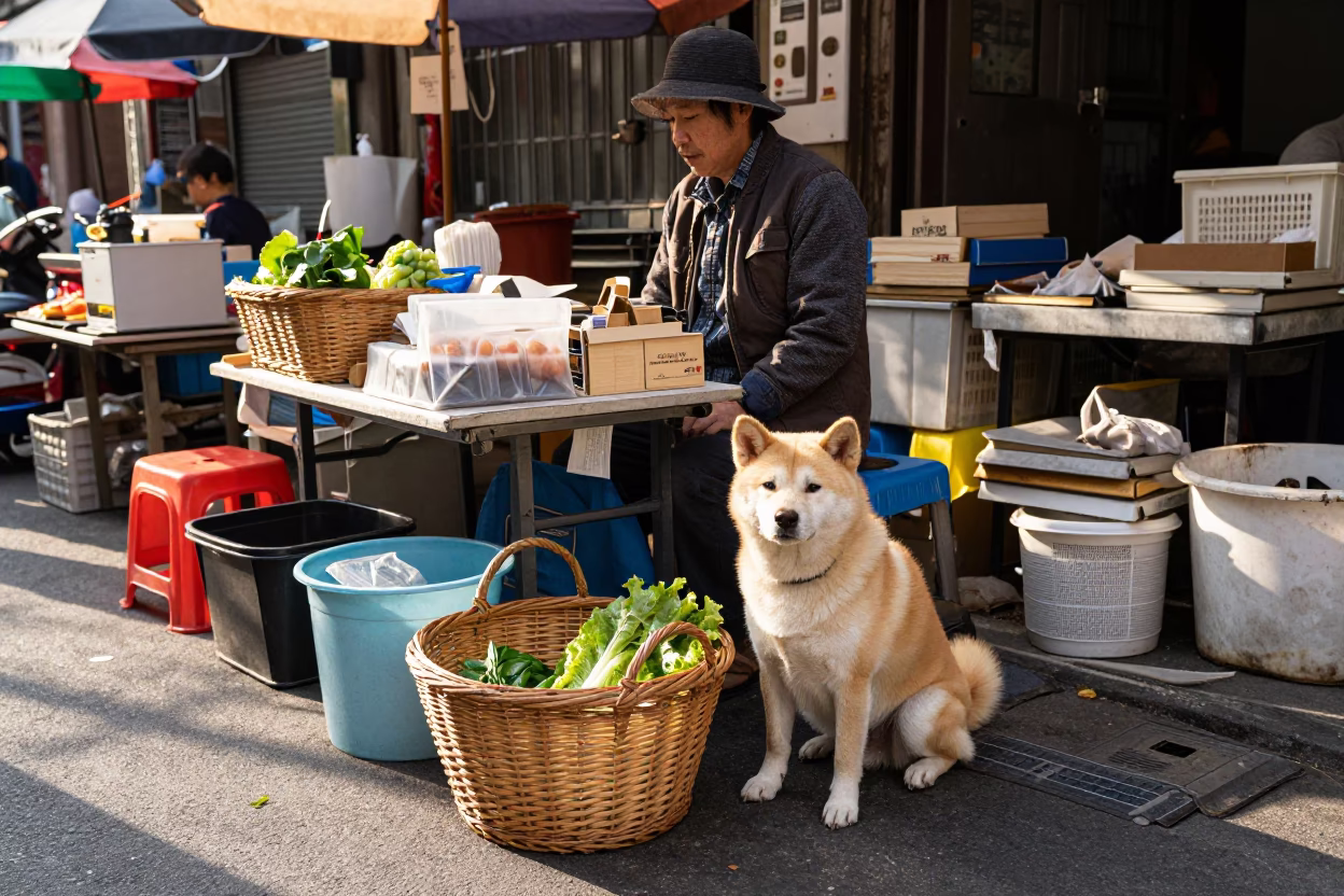 Taipei Market Stall at The Late Morning Light in in Taipei, Taiwan