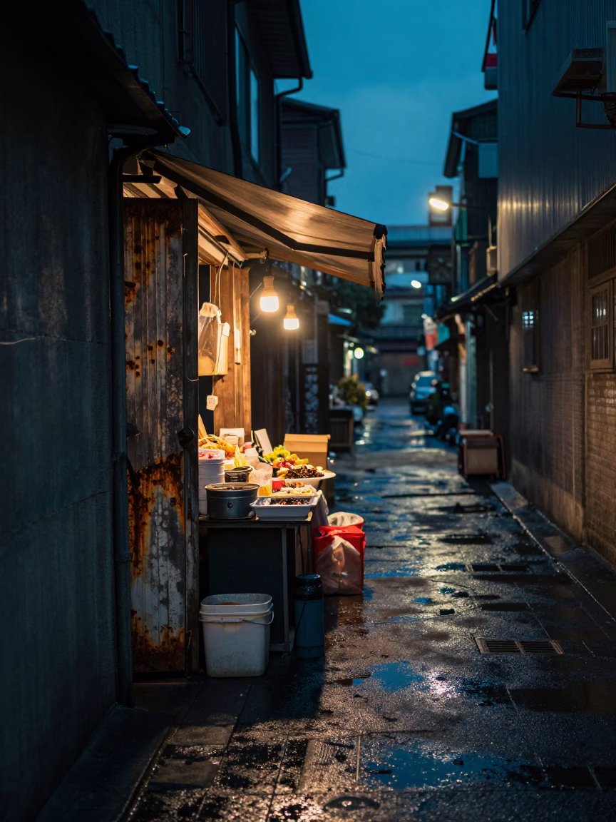 Taipei Market Stall at The Predawn Darkness Light in in Taipei, Taiwan