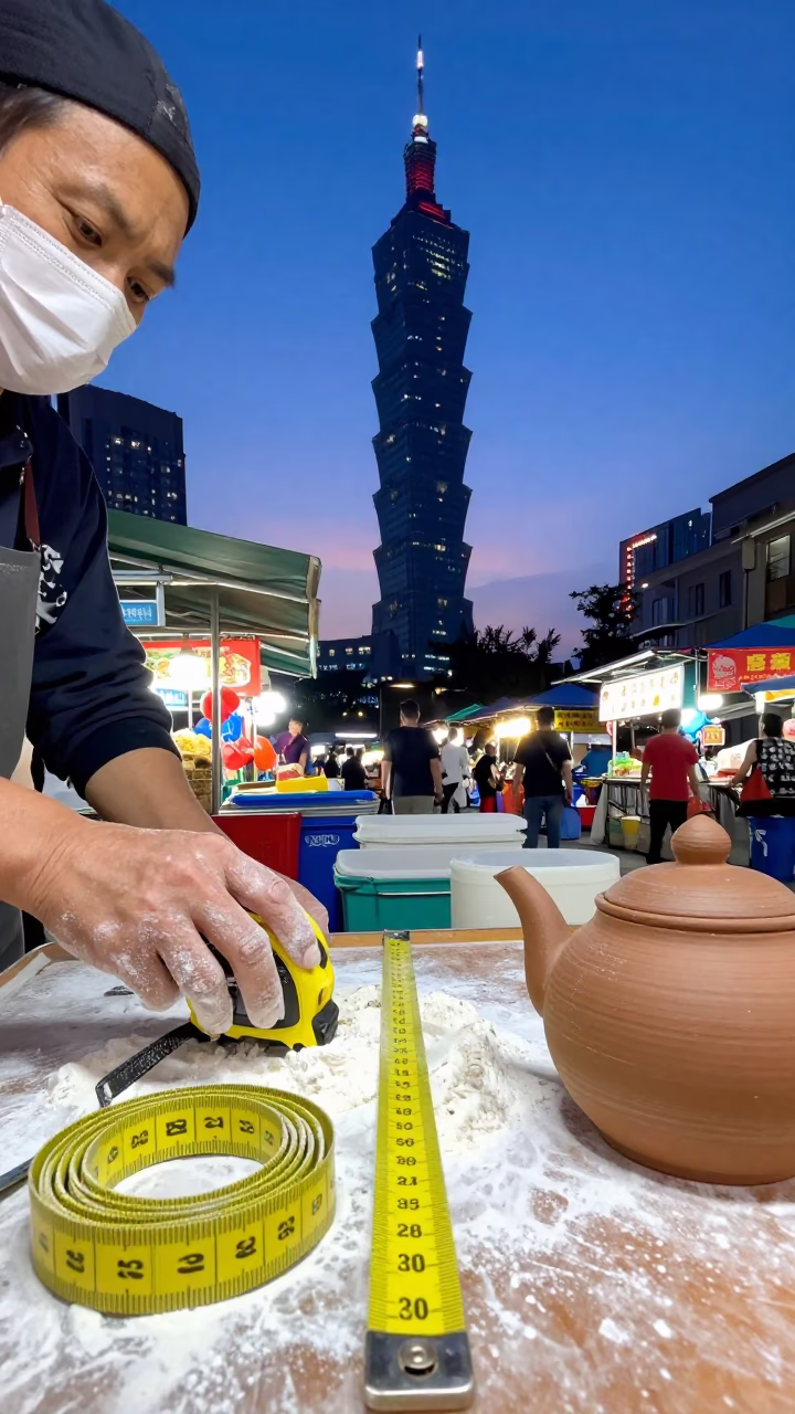 Taipei Measuring Tape at Indigo Twilight After Sunset in in Taipei, Taiwan