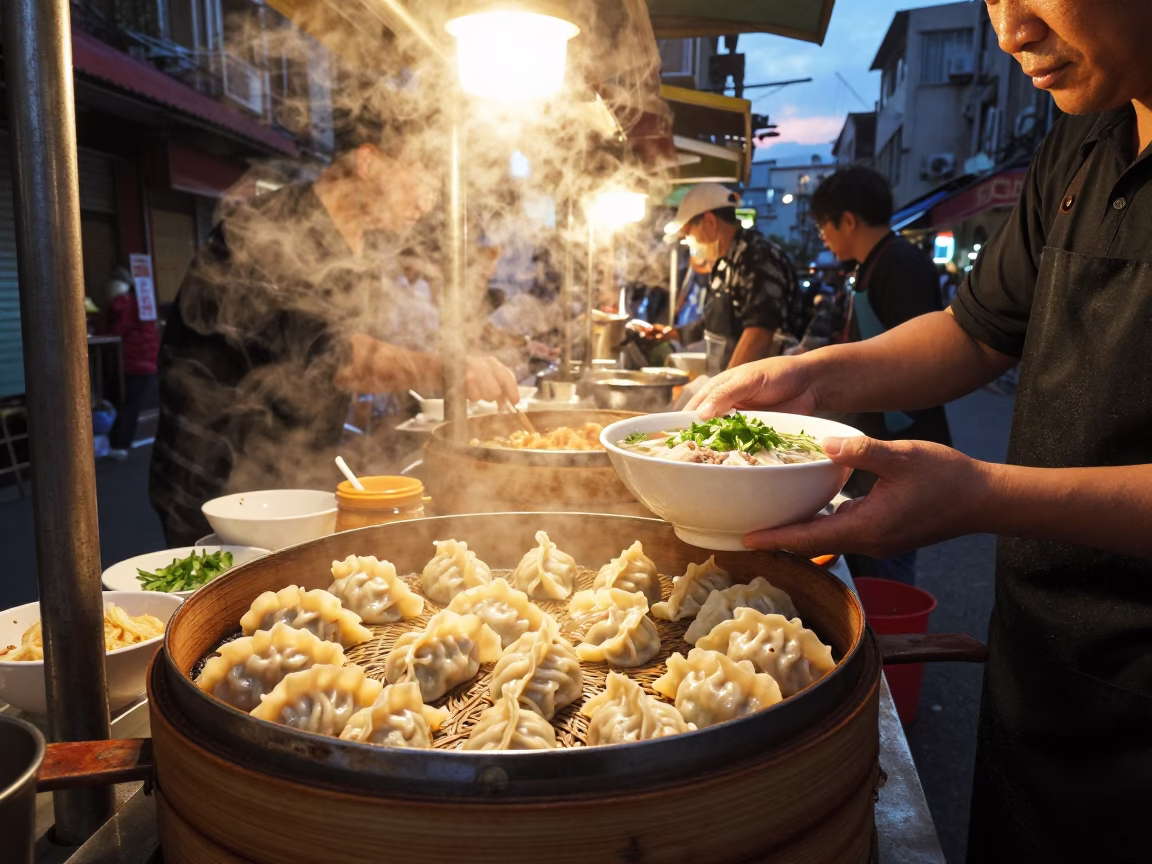 Taipei Stall Evening at Honeyed Evening Light in in Taipei, Taiwan