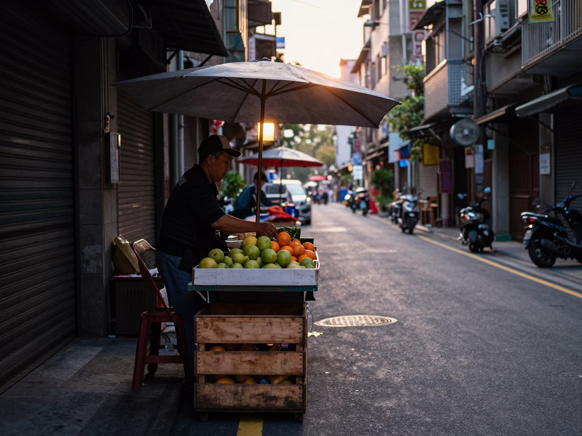 Taipei Street Scene at First Light Of Dawn in in Taipei, Taiwan