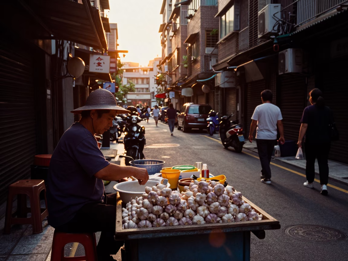 Taipei Street Scene at Golden Hour in in Taipei, Taiwan
