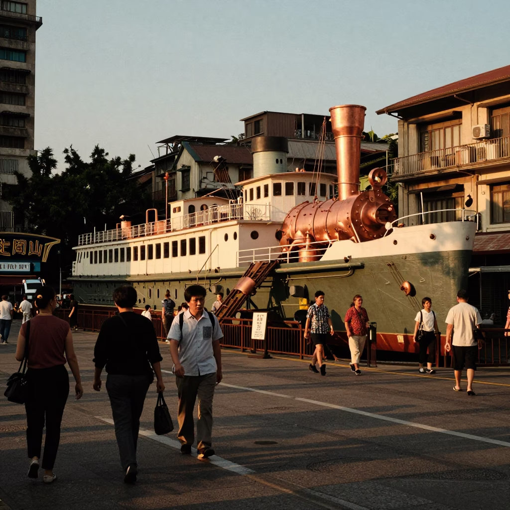 Taipei Street Scene Before Dusk with Steamshop and Local Life in in Taipei, Taiwan