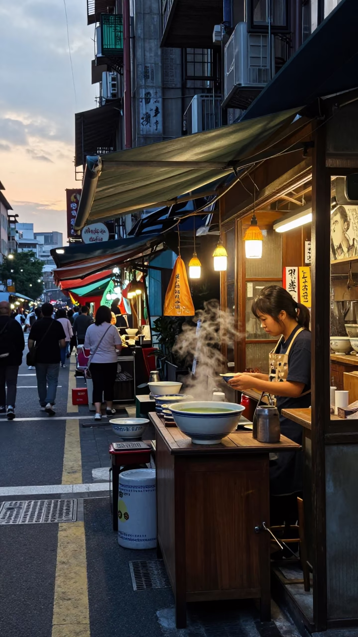 Taipei Street Scene Before Sunrise with Vintage Shop Interior and Local Merchants in in Taipei, Taiwan