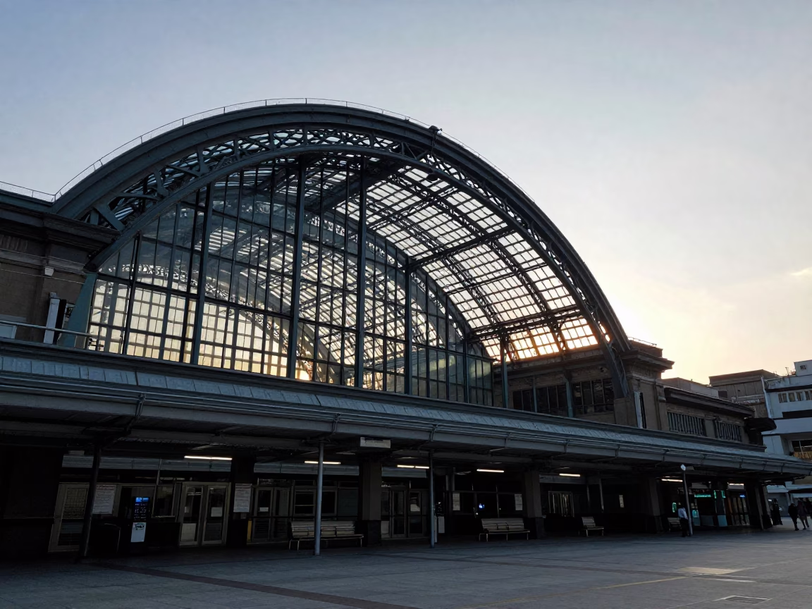 Taipei Train Station Arched Roof Before Sunrise Glass Steel Structure in in Taipei, Taiwan