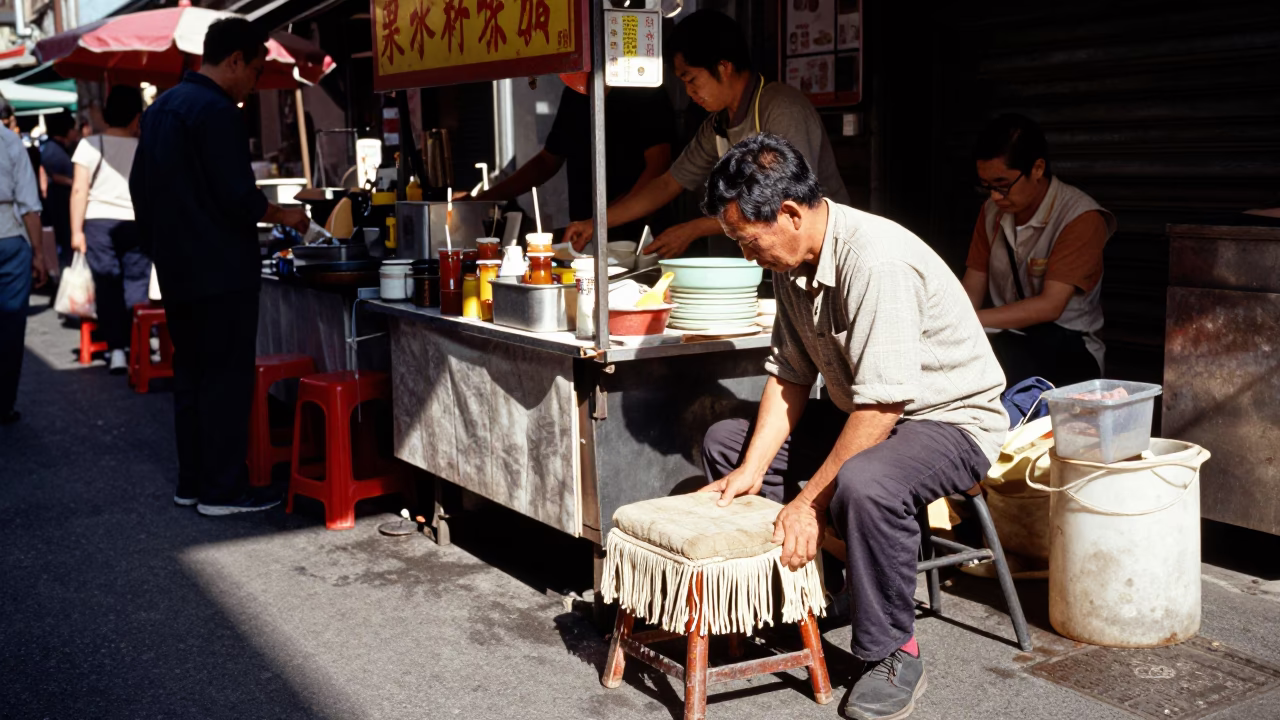 Taipei Vendor Stall at Bright Midmorning Light in in Taipei, Taiwan