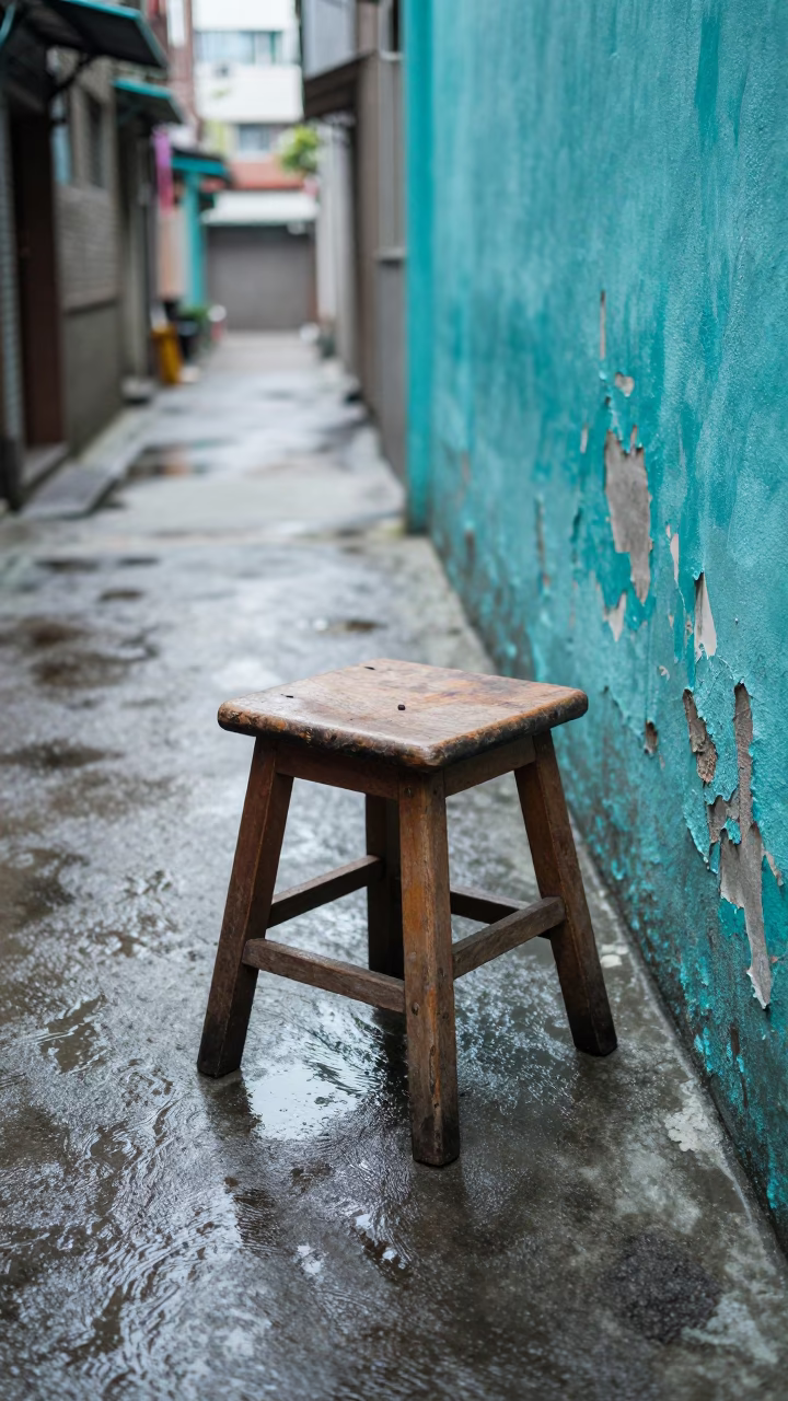 Taipei Worn Wooden Stool in in Taipei, Taiwan