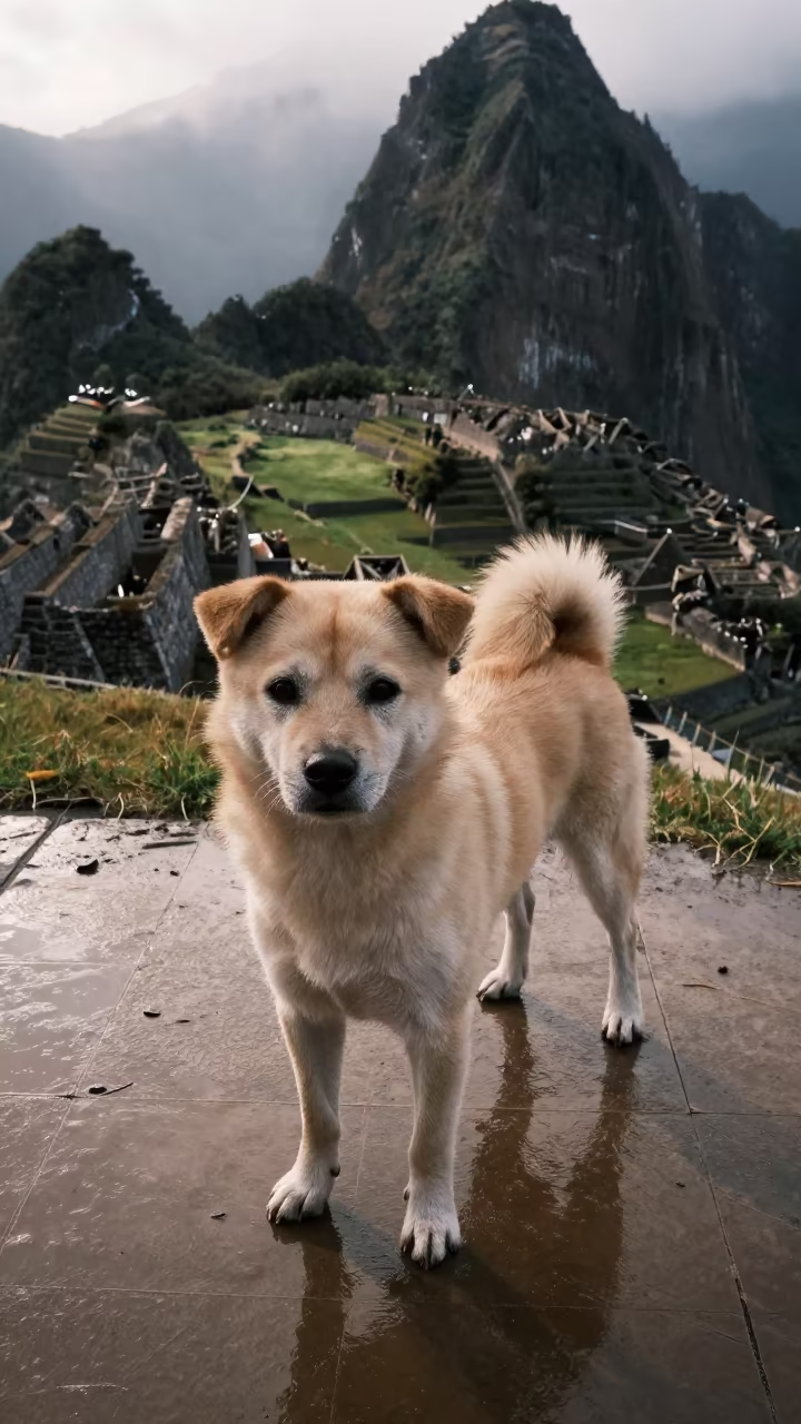 Taiwan Dog in Cusco Garden Twilight in near a garden edge with soft morning light and an uncluttered background in Cusco