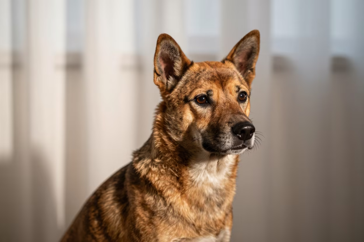 Taiwan Dog Portrait in Early Winter Studio Light in in a quiet portrait studio with a plain backdrop and eye-level framing in Xiamen