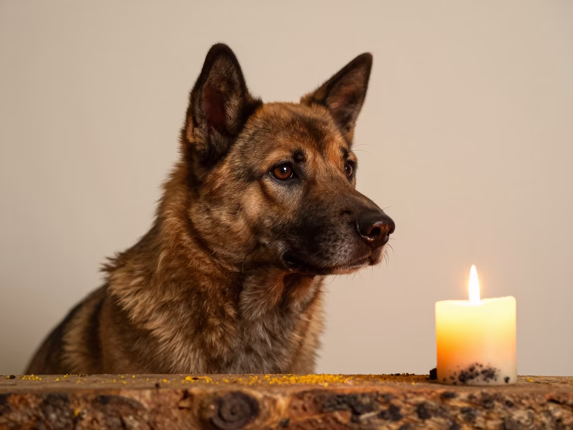 Taiwan Dog Portrait in Warm Candlelight Studio in in a quiet portrait studio with a plain backdrop and eye-level framing in Medina
