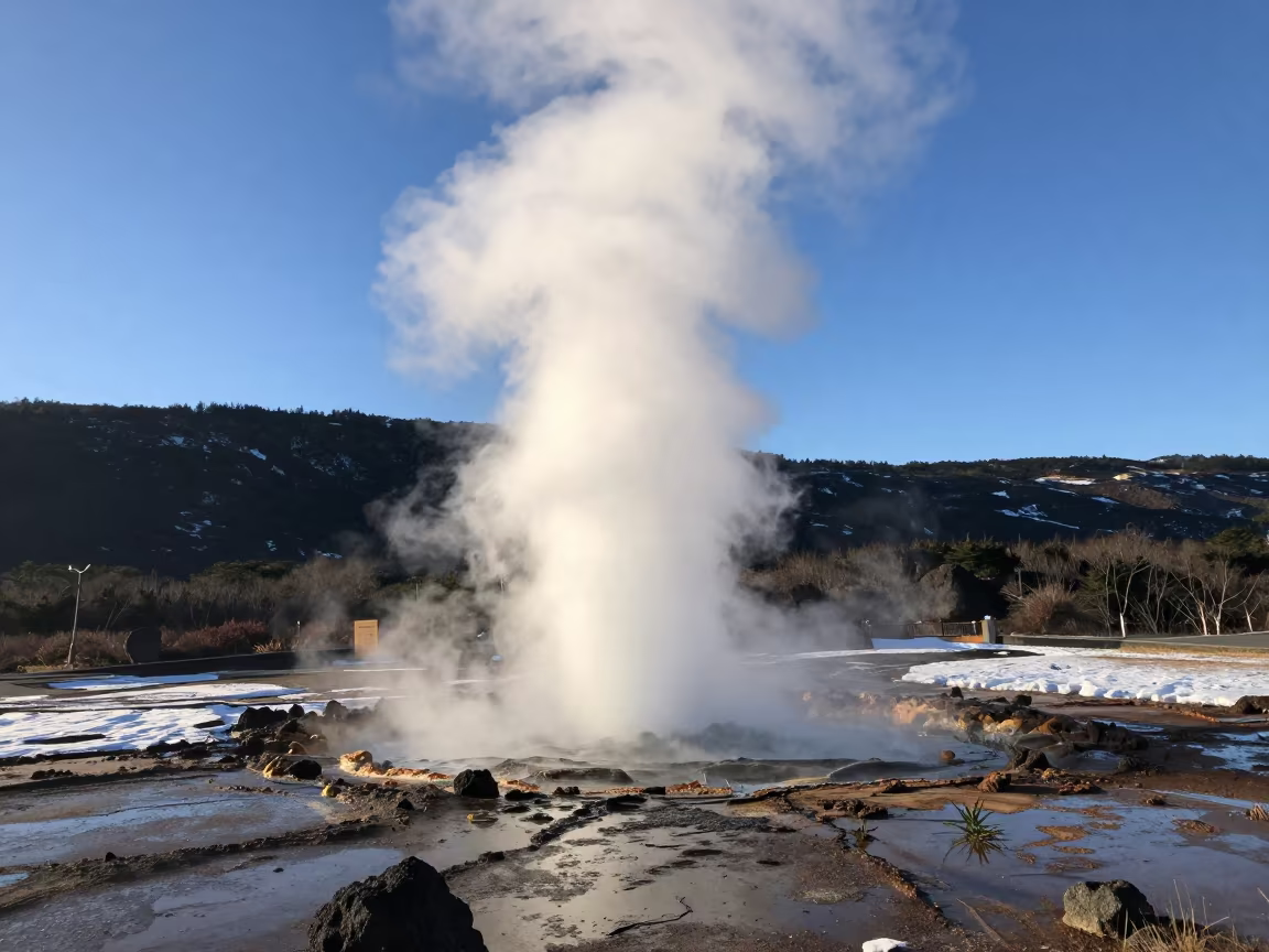 Taiwan Geyser Eruption Clear Mountain Sky in in Taiwan
