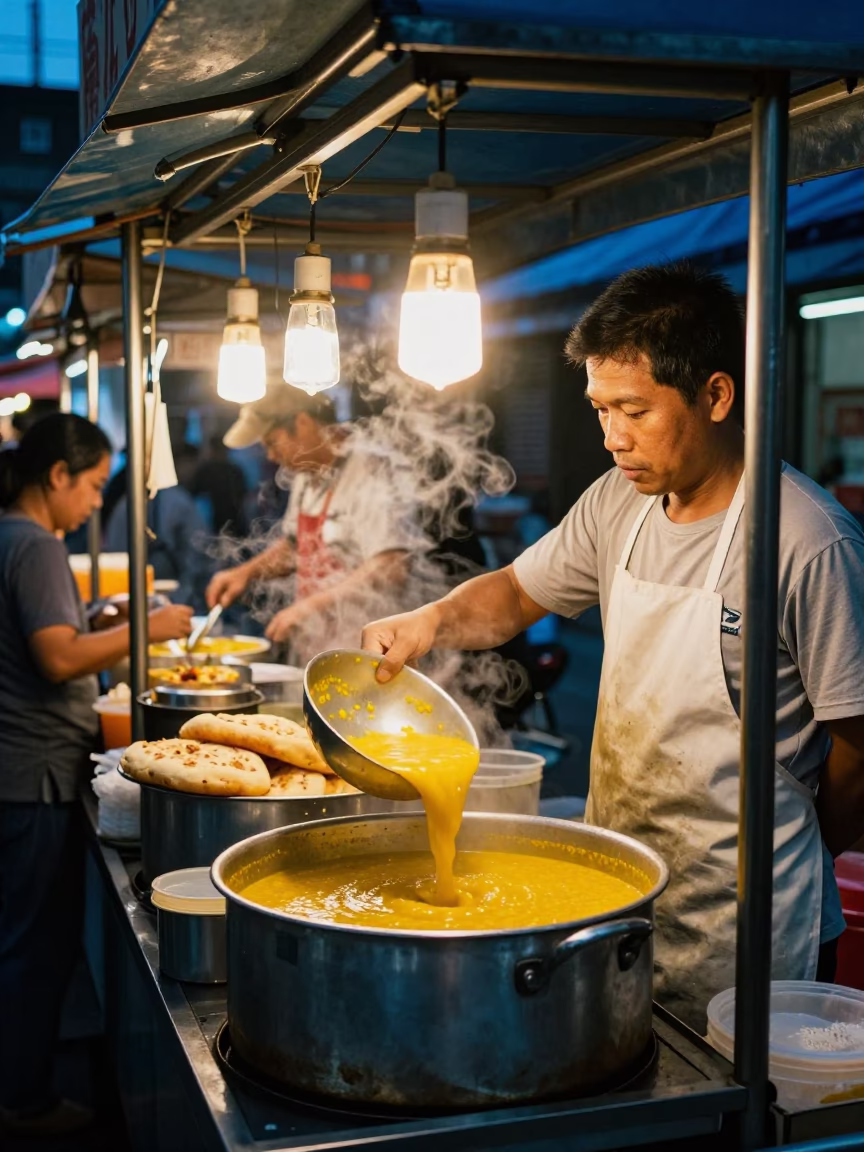 Taiwan Street Food Stall Dal Naan and Jam Jar in Indigo Twilight Taipei in in Taipei, Taiwan