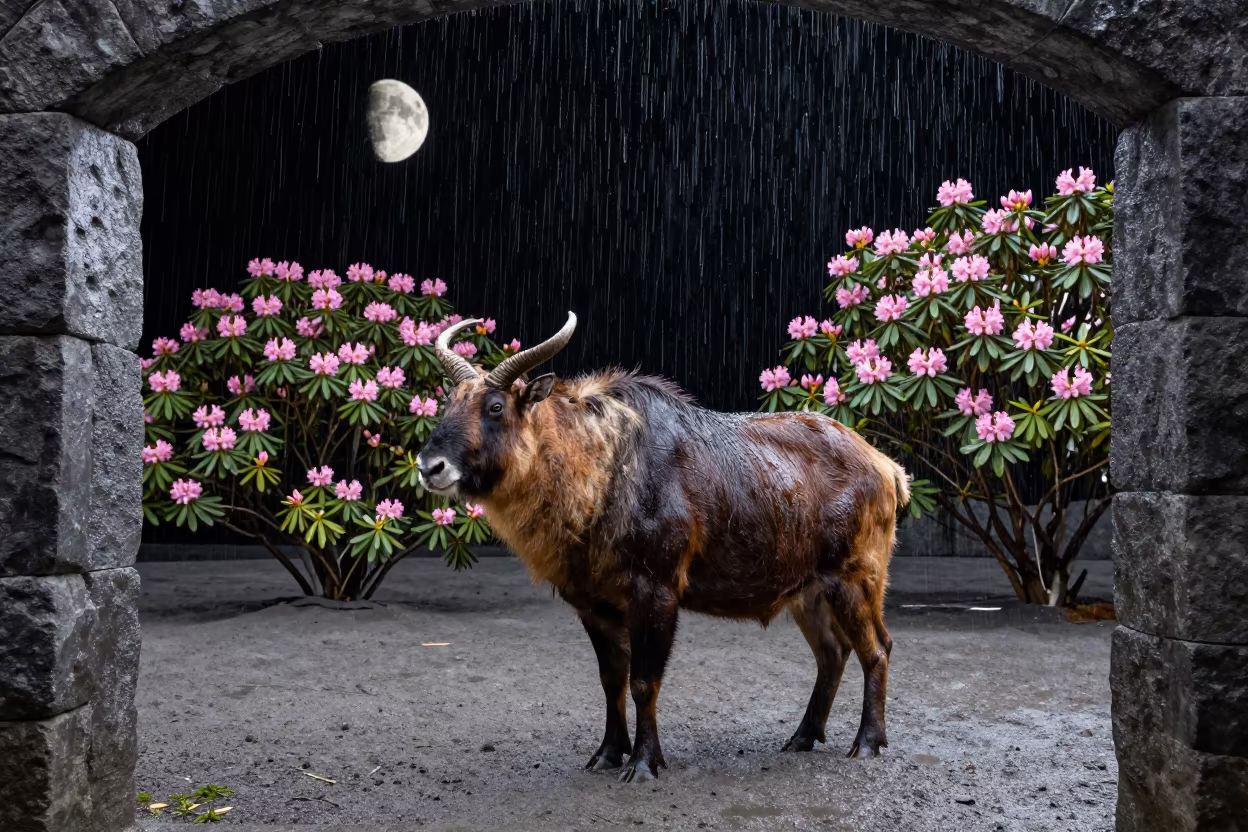 Takin in Monsoon Sun Shower on Lunar Surface in in Mizoram