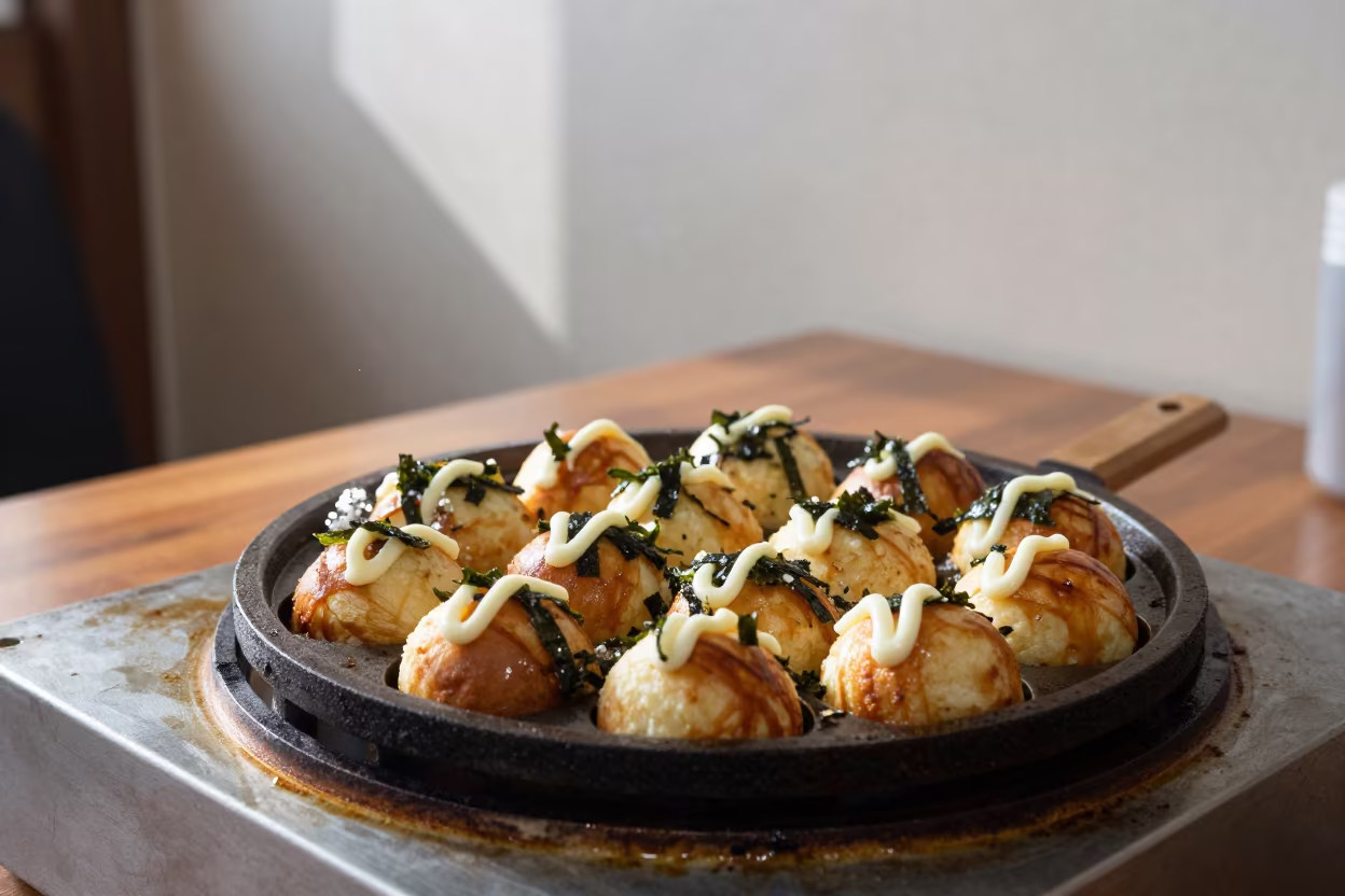 Takoyaki Grilling on Diner Table in Kanazawa in at a roadside diner table in Kanazawa