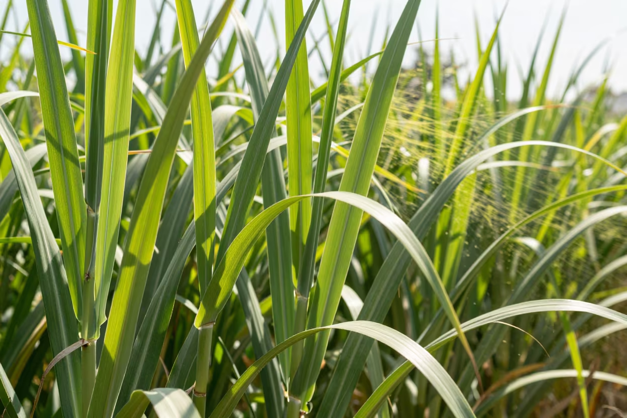 Tall Green Sugar Cane Stalks Under Noon Sun in near Setif