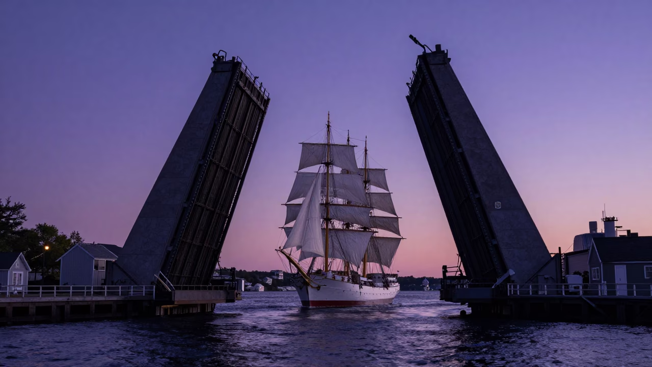 Tall Ship in Halifax at Twilight in in Halifax, Nova Scotia, Canada