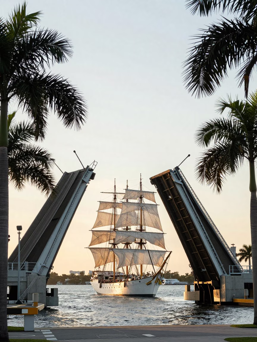 Tall Ship in Miami at The Late Morning Light in in Miami, Florida, United States