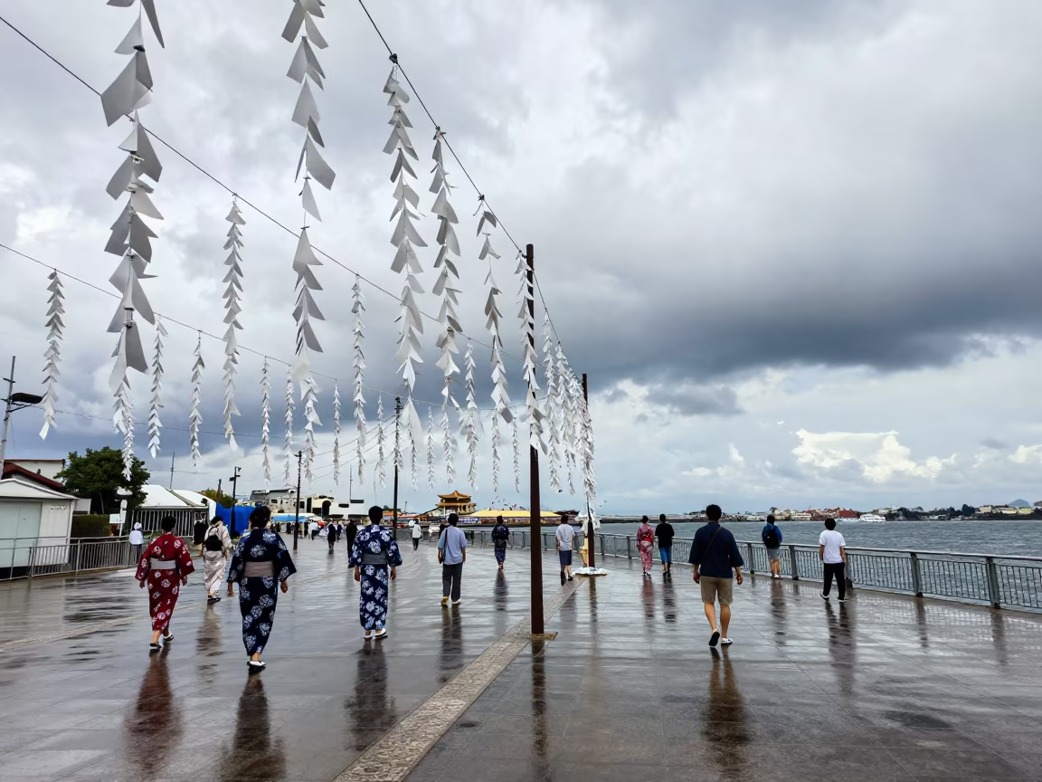 Tanabata Streamers Over Algiers Waterfront in at a waterfront celebration in Algiers