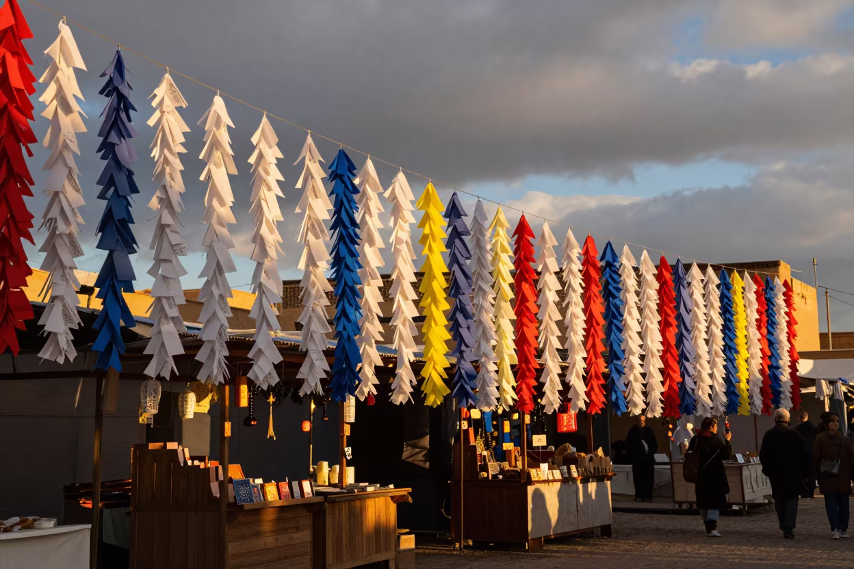 Tanabata Streamers at Khenifra Night Market Sunset in at a night market in Khenifra