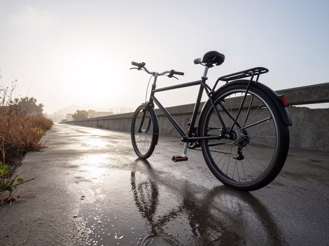 Tandem Bicycle on California Canal Bridge Morning in in California