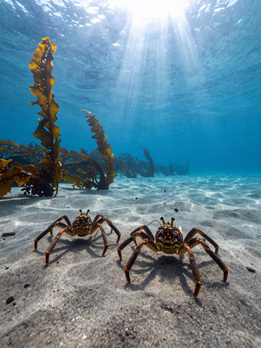 Tandem Horseshoe Crabs Oregon Kelp Shelf in along a kelp-fringed shelf in Oregon
