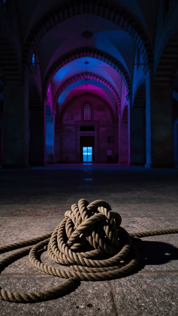 Tangled Mooring Rope Neon Light Shadow in inside a vaulted atrium near Bursa