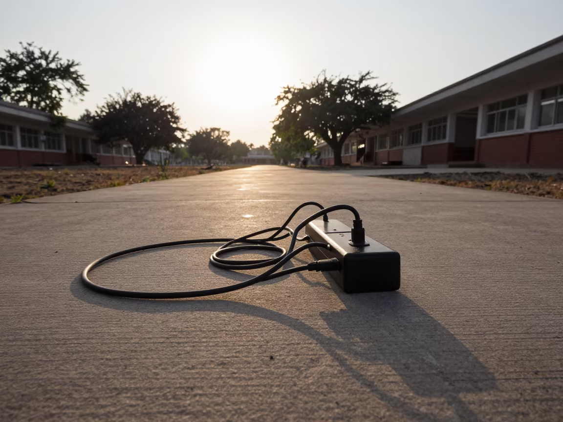 Tangled Power Strip on School Walkway in along a schoolyard walkway near Brahmanbaria