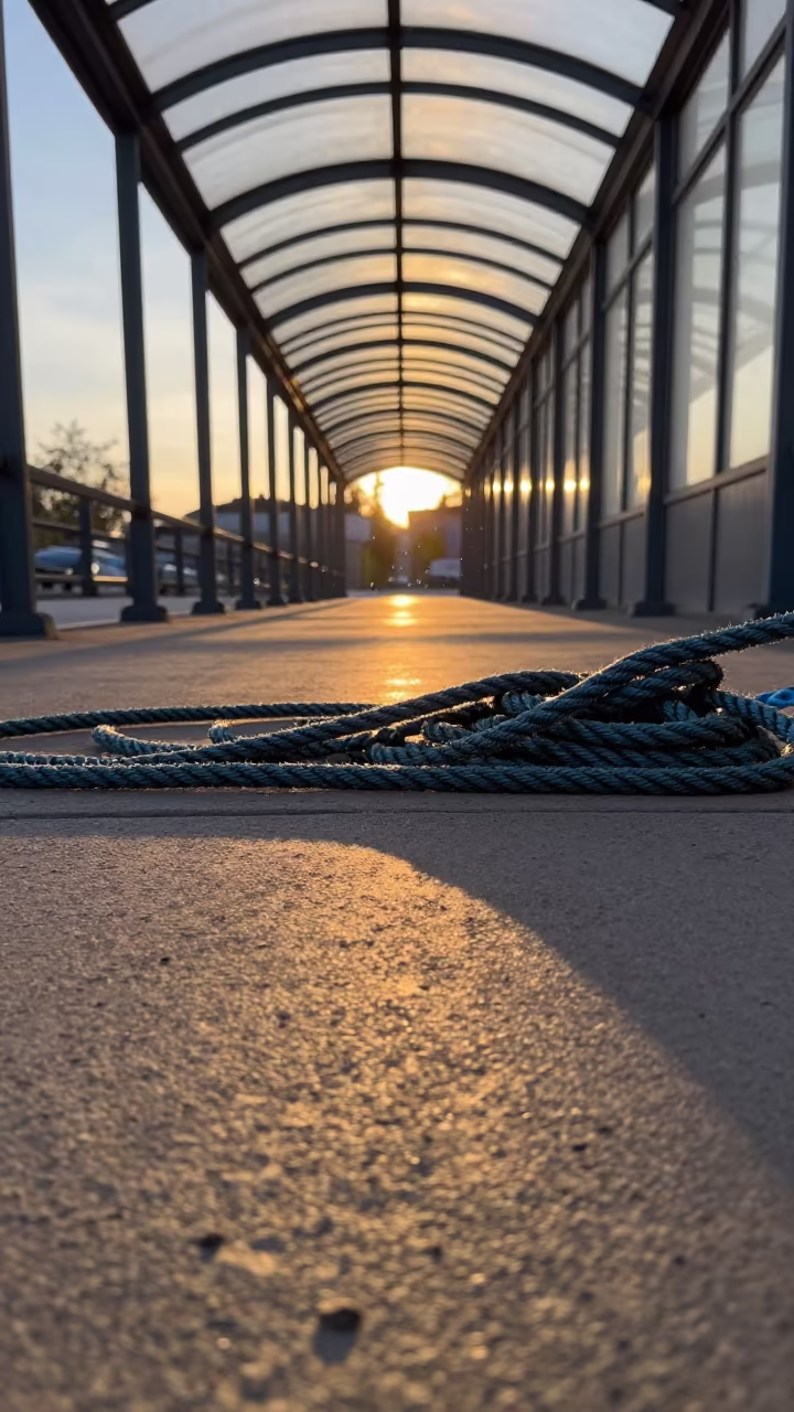 Tangled Rope in Slovyansk Arcade Sunset in inside a glass-roofed arcade in Sloviansk