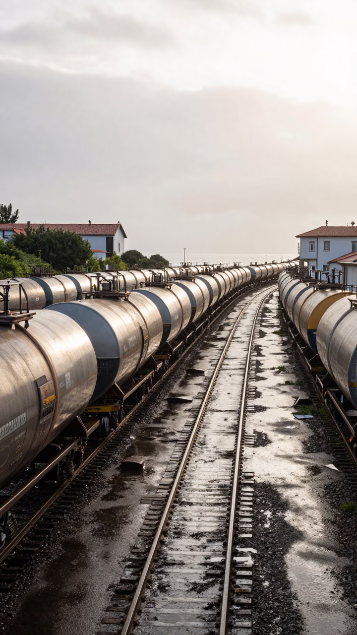 Tank Cars in Late Afternoon Coastal Glare Asturias in in Asturias
